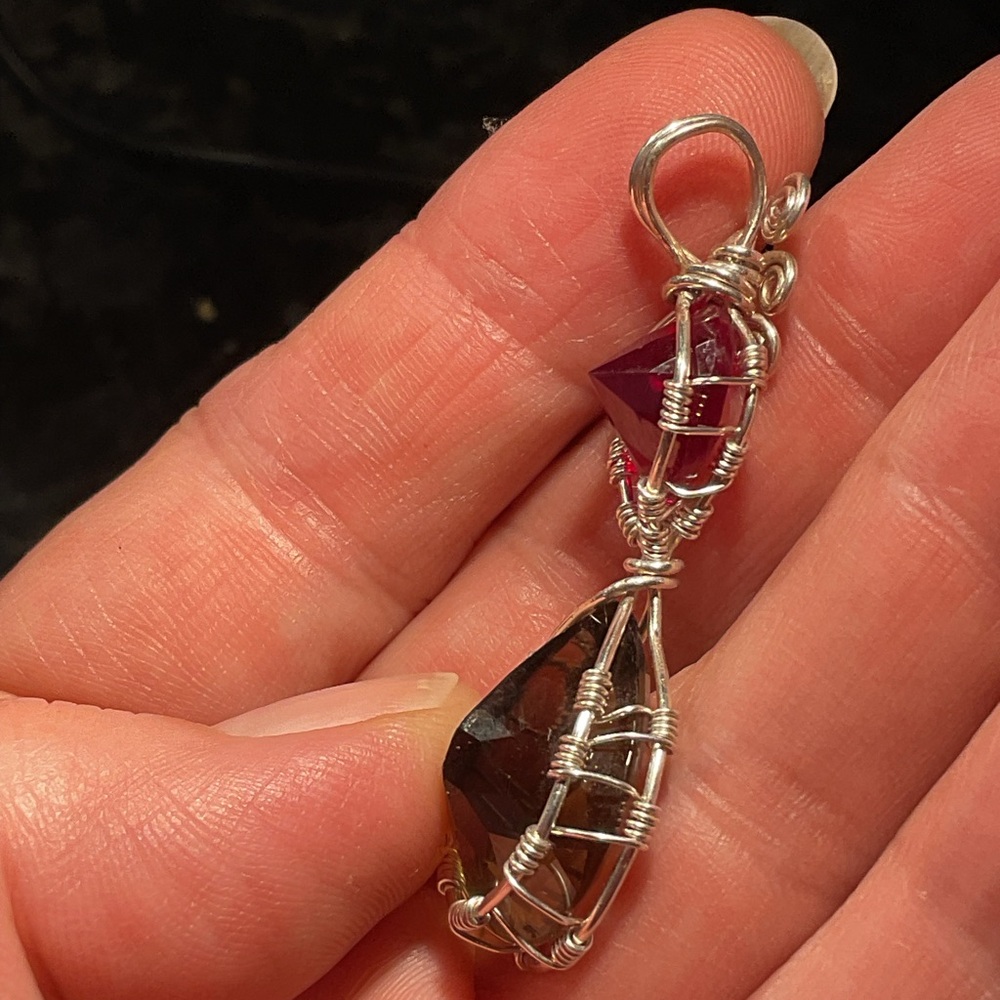 Smokey Quartz and Ruby .925 Silver Pendant - Picture 5 of 5